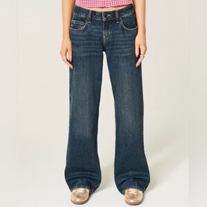 Long Hollister Low Rise Baggy Jeans Dark Blue Oversized Boyfriend Jeans Y2K W33